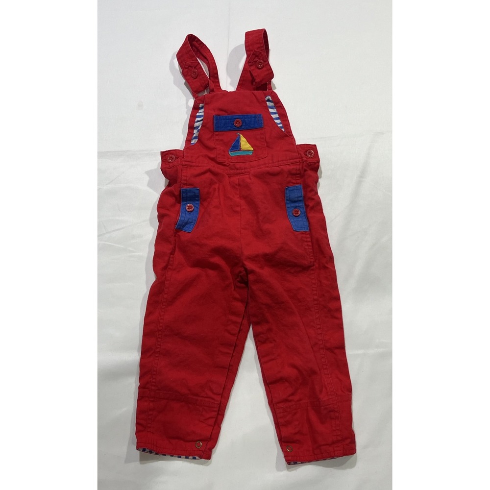 Happy Kids Overalls Boys 24M Red Vintage Summer Beach Coastal